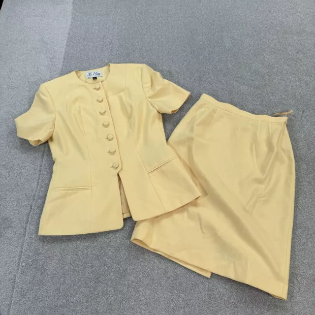 Le Suit Ladies 2 Piece Yellow Size 6 Blazer Jacket Skirt Lined Padded Shoulder