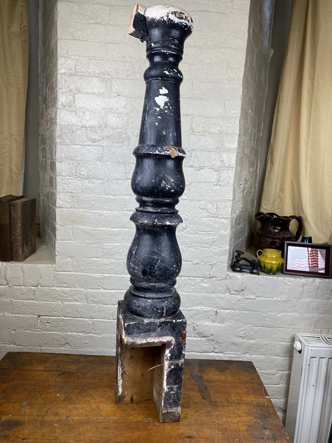 C.1900 Newel Post, Oak Architectural Staircase Element 38 1/2"H Base 6" x 5 5/8" 8