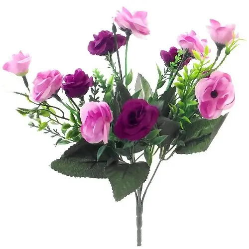 Beautiful Artificial Rose And Grass Bunch | In 6 Colours | 12 Flower Heads | NEW