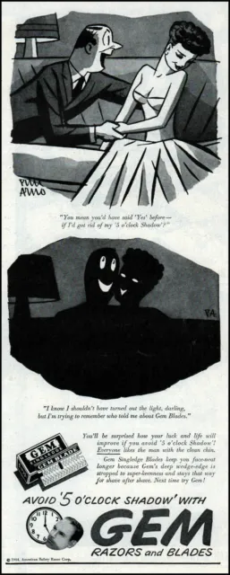 1944 Peter Arno cartoon GEM Razors Blades 5pm shadow vintage art print ad adL94