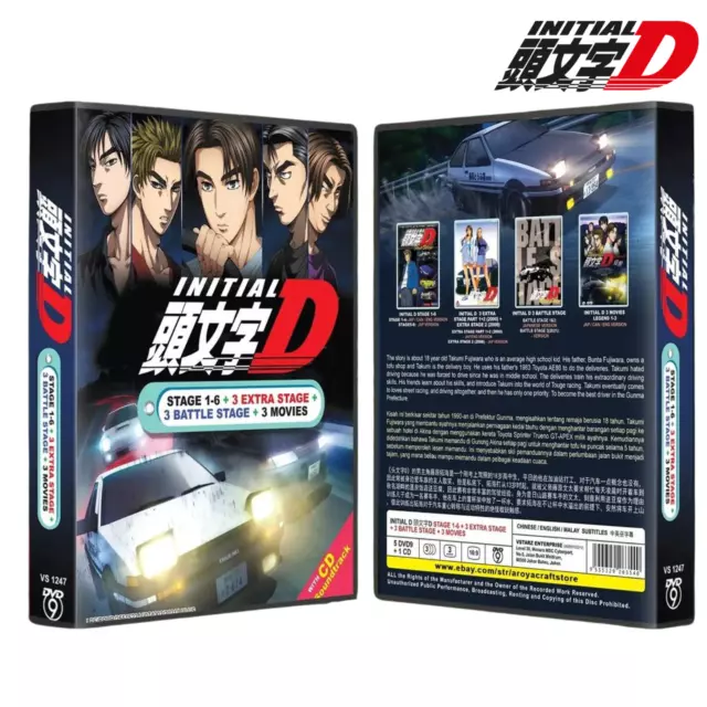 Initial D Anime Stage 1 - 6 + Battle & Extra Stages & 3 Movies DVD English  Subs