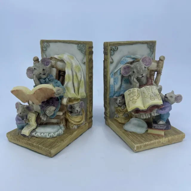 Book Ends Pair Mouse Family Storytime Heavy Resin Highly Detailed Nursery Décor