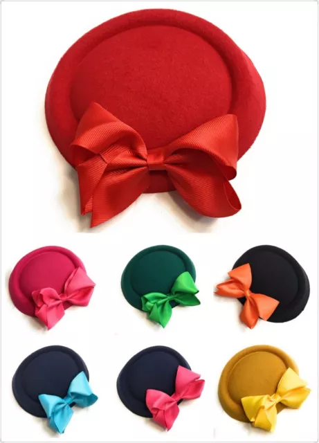 Big Bow Pillbox Wedding Hat Ladies Headpiece Felt Hatinator Fascinator Clips