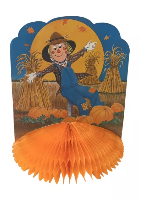 Vintage Scarecrow Pumpkin Patch Corn Stalk 10” Honeycomb Tissue Centerpiece