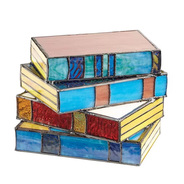 Lampada per libri impilati vetro colorato, libri impilati lampada in vetro, vetro artigianale St