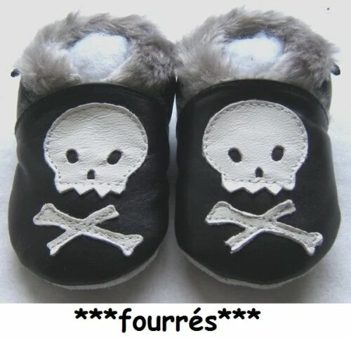 Chaussons cuir souple fourrés Noir