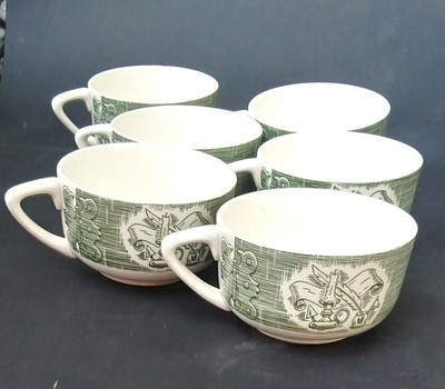 OLD CURIOSITY SHOP Royal China 6 Coffee Cups Transfer Wear 1950s 1960s