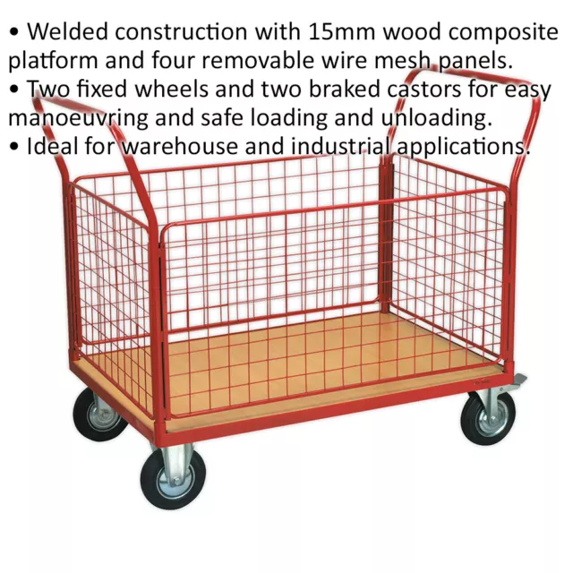 Platform Truck with 4 Removable Sides - 300kg Weight Limit - Two Braked Castors 2