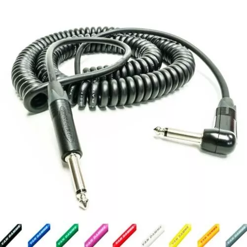 Van Damme Lge Curly Guitar Cable. Angled-Straight