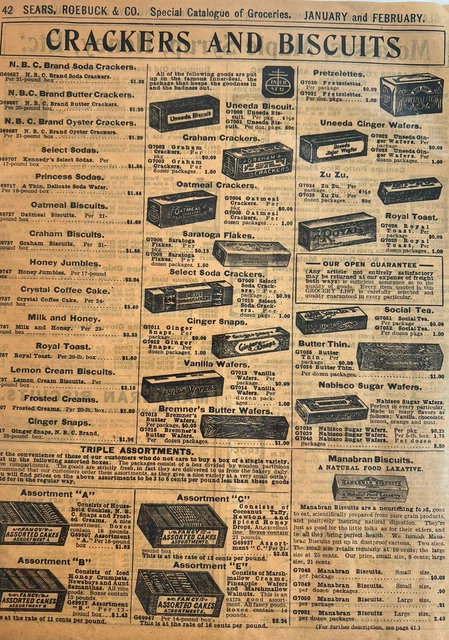 Vintage Cracker, Bisect Print Ad From 1907 Sears Catalog Vanilla Wafers Nabisco￼