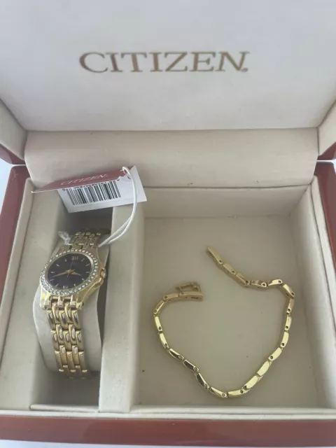 Citizen Gold Tone Watch with  Swarovski Crystals &Matching Bracelet 2 Pieces NWT