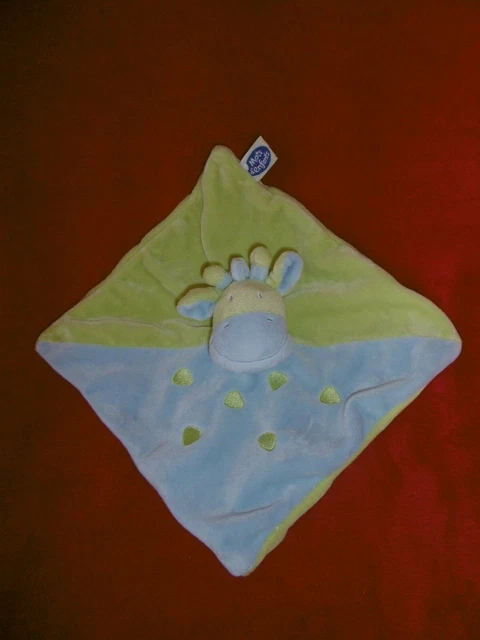 Doudou Plat Carré Vache Girafe Bleu Vert Mots d'Enfants