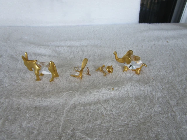 SET OF 4~[ Swarovski Crystal ] Brass & Crystal Donkey / Elephant / Cricket / Bee