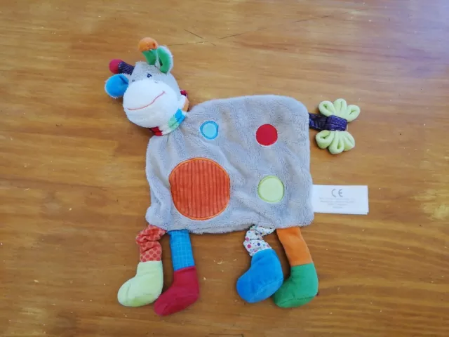 Doudou Simba Toys plat Girafe Vache Poney Zoé Gris Orange Bleu Écharpe Vert