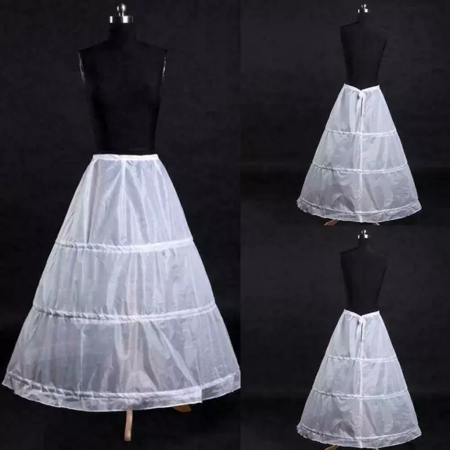 3-Hoop A-Line White Long Dress Wedding Gown Petticoat D1D9 O5Y8 Slips W5Z4