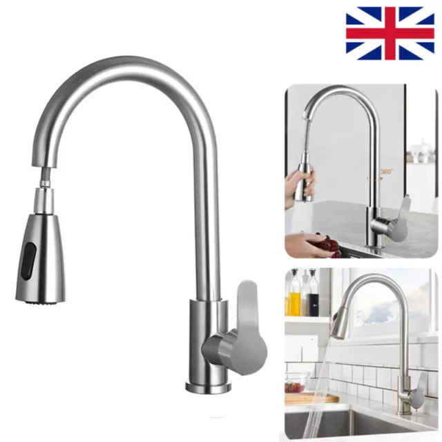 Stainless Steel Kitchen Taps Sink Mixer Pull Out Spray Tap Single Faucet Silver