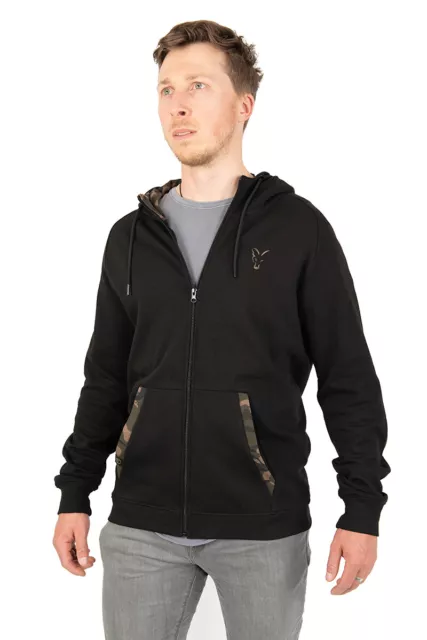 FOX NEU leichter schwarzer Tarnmuster-Kapuzenpullover mit Reißverschluss - Karpfenangeln Kapuzenpullover - alle Größen