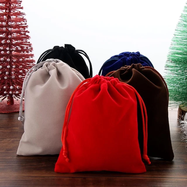 Noël Emballage de bijoux Sac en velours Sac à cordes Sac cadeau en jute