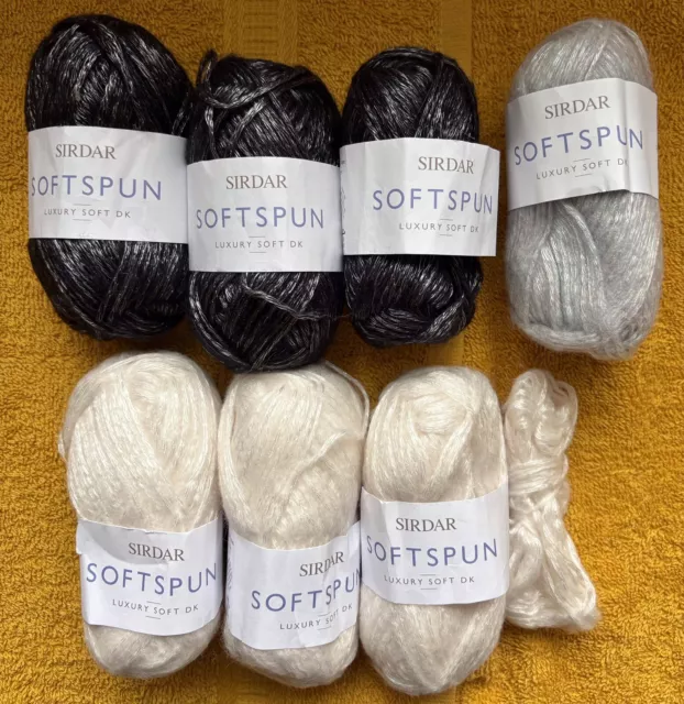 Sirdar Softspun Luxury Soft DK Yarn 7x25g Balls + Part, Black, Grey And Cream