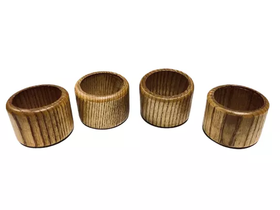 Vintage Round Wood Napkin Rings Set of 4 Natural Wood Tone Unique, Beautiful