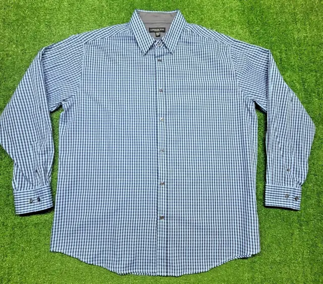 London Fog Men's 2XLB Long Sleeve Button  Up Designer Shirt Blue Check ..