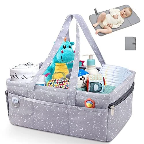 Large Baby Diaper Caddy Organizer with Nappy Changing Pad – Baby Caddy Diaper