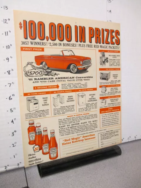 newspaper ad 1961 HEINZ ketchup chili sauce Rambler American convertible car