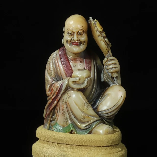 Chinese Exquisite Handmade Lohan carving Shoushan Stone Statue