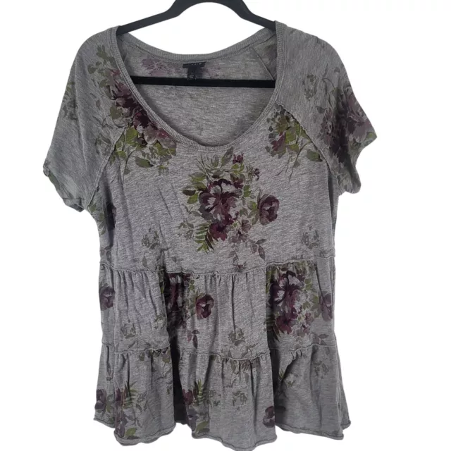 Torrid Short Sleeve Top 1x Womens Plus Size Grey Floral Print Crew Neck Pullover