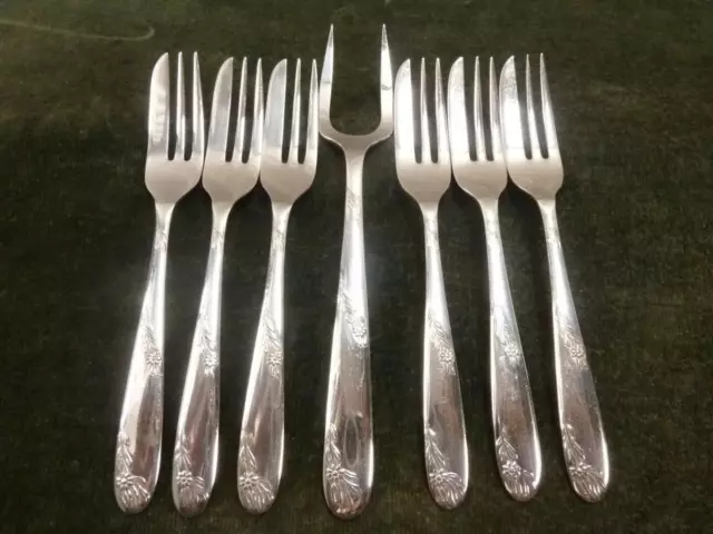 6  nice vintage Angora Plate Cake Pastry Forks & Serving fork silver plated