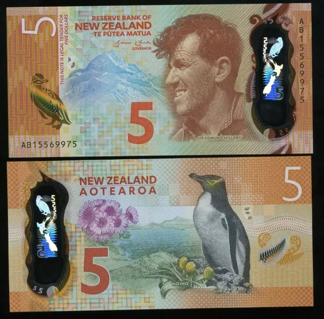 New Zealand 5 Dollars 2015 Polymer P 191 UNC