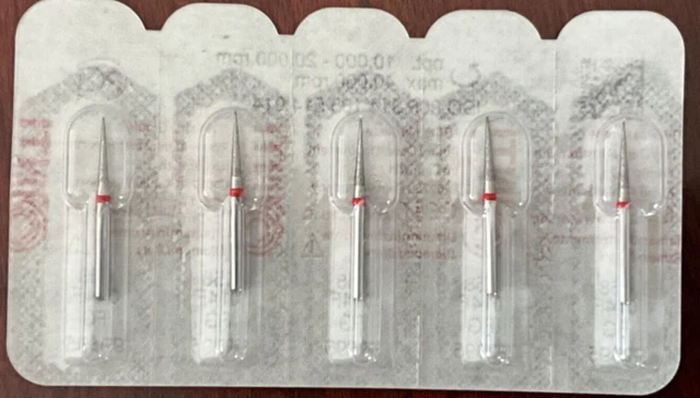 NTI KERR AXIS Dental Diamond Burs 858-014F FG 5/pk Pointed Taper Fine Red