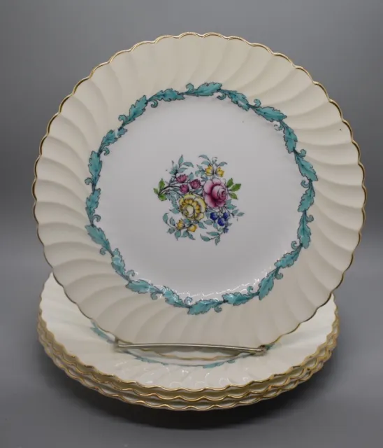 (4) Set of Four Minton Ardmore 9" Luncheon Plates Turquoise Leaves Floral