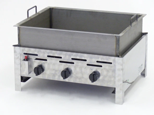 Edelstahl Gastrobräter Gasgrill mit 15 cm tiefer Pfanne Made in Germany