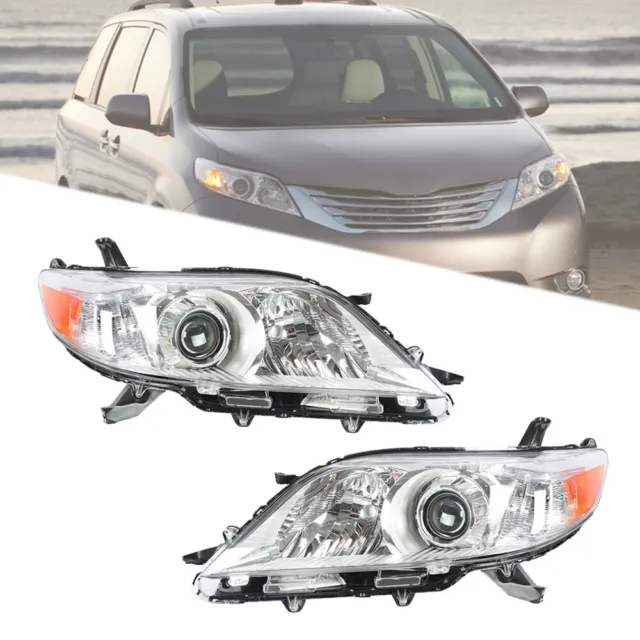 For 2011-2013 Toyota Sienna Headlight Assembly Chrome Clear Pair Left&Right Side