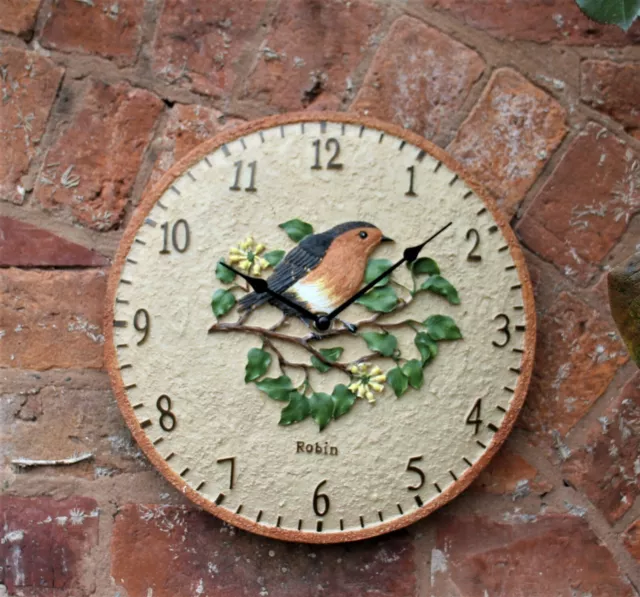 Garden Wall Station Clock Outdoor Indoor 12 inch Bird Robin Birds Design Vintage