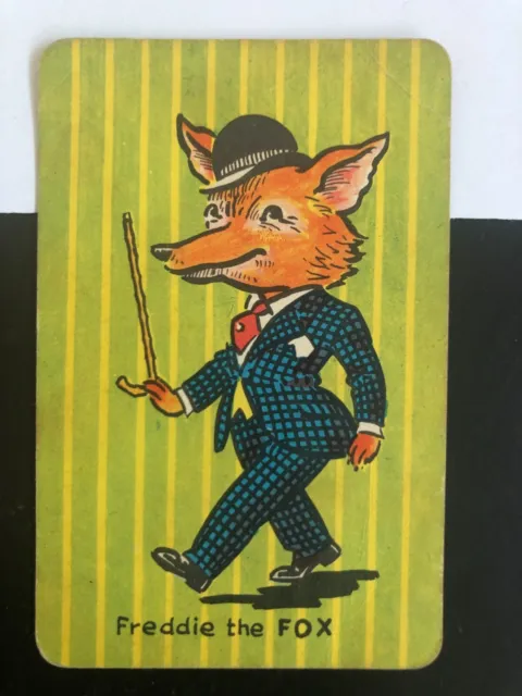 1 Vintage Retro Donkey Game Swap Card: Sly Fox in Gent Suit Hat. Chimp Umbrella