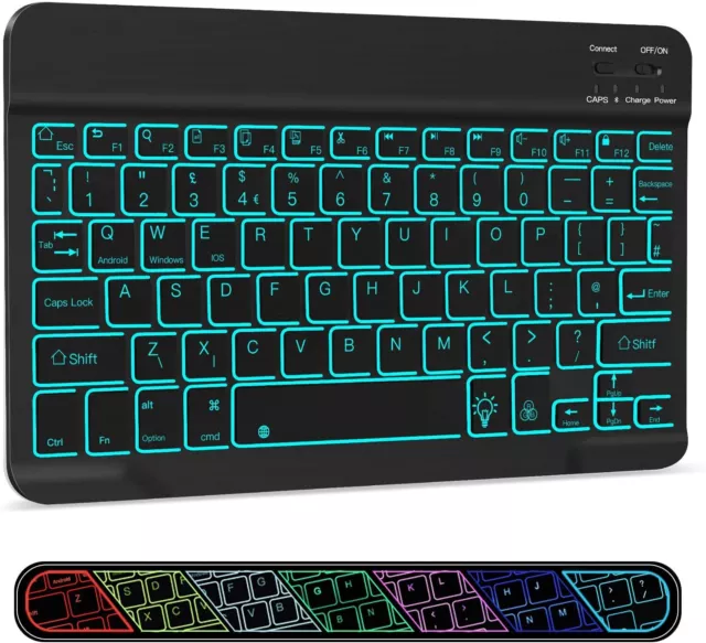 Ultra-Slim Wireless Bluetooth Backlit Keyboard - XIWMIX 7 Colours Rechargeable P