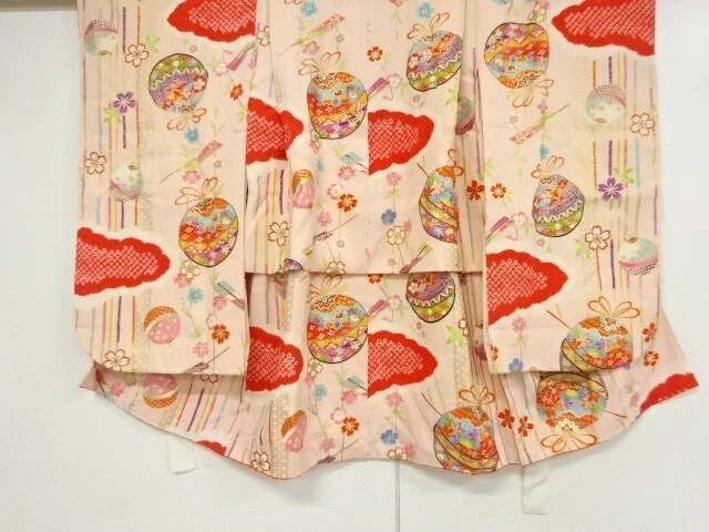 39221# Japanese Kimono / Antique Kimono For Girls / Shibori / Bell With Flower &