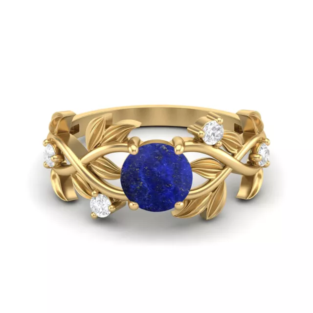 1.71 Karat 10k Gelbgold Rund Natürlich Lapis Edelstein Solitaire Ring