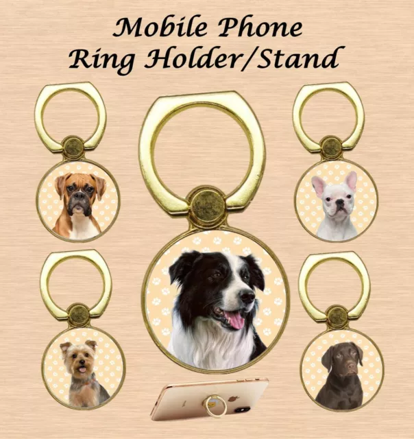 Dog Breed Finger Gold Metal Phone Holder/Stand Terrier Collie Boxer  Gift Idea