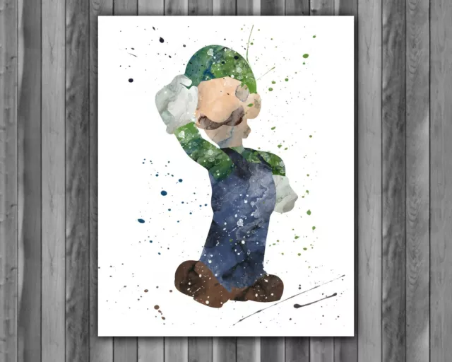 Luigi Super Mario Watercolor Print, Nintendo Art, Luigi Painting, Nursery, Kids