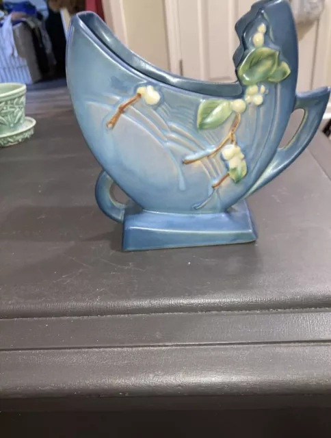 Vintage Roseville Snow Berry Blue Vase