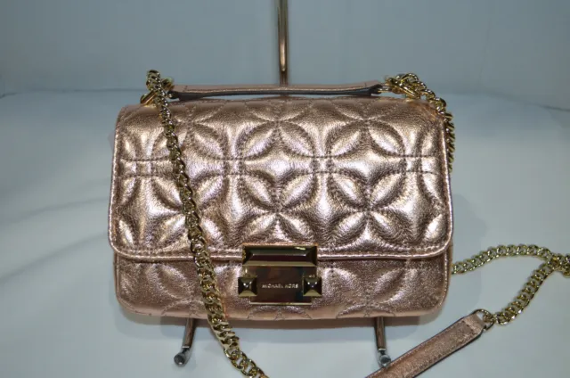 NWT $278 Michael Kors Sloan Small Floral Quilted Rose Gold Leather Shoulder Bag