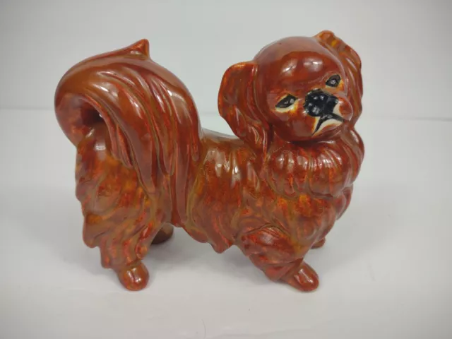 Vintage Pekingese Dog Figurine ceramic hand painted red brown puppy vtg