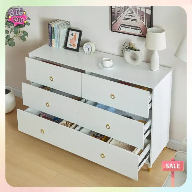 Bedroom High Gloss Chest of 6 Drawers Whit Storage Cabinet Home Furniture