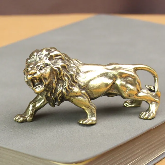 Brass Lion Figurine Statue House Office Table Decoration Animal Figurines Toy 1x