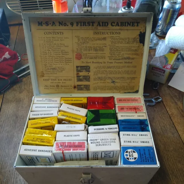Vintage MSA Mine Safety First Aid Kit - Original Contents--VERY KOOL--METAL BOX