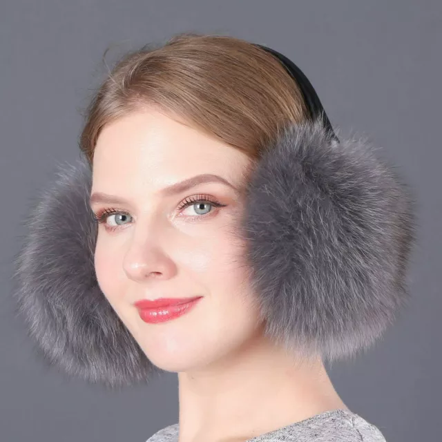 Women's Real Fox Fur Earmuffs Winter Warm Ear Protection Muffs Earflap Hanband