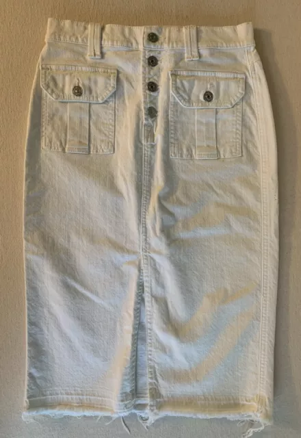 7 For All Mankind White Denim Size 29 Jean Pencil Skirt Kick Slit Unfinished Hem